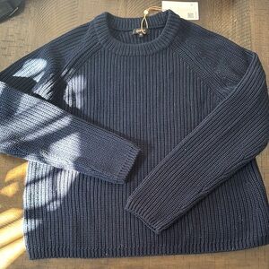 Quince Blue Crewneck Sweater with Textured Ribbed Knit
